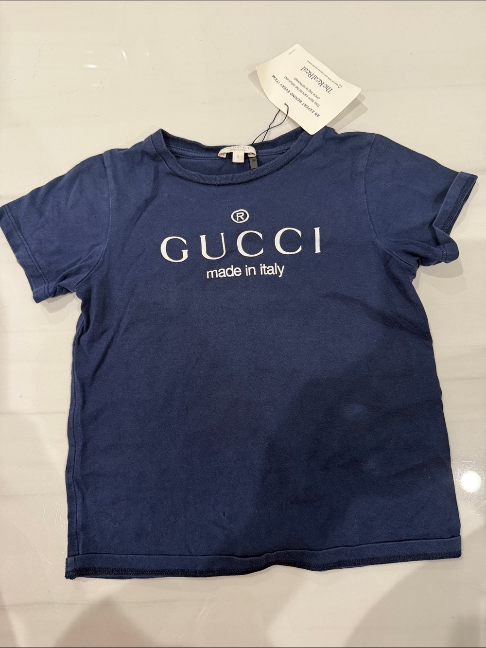 Gucci Kids Navy Blue 'GUCCI made in italy' Logo Tee
